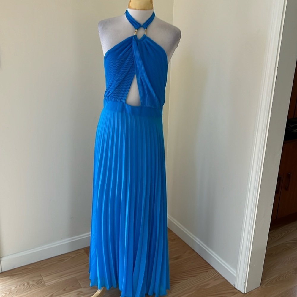 NWT! zara large blue pleated halter slip dress.